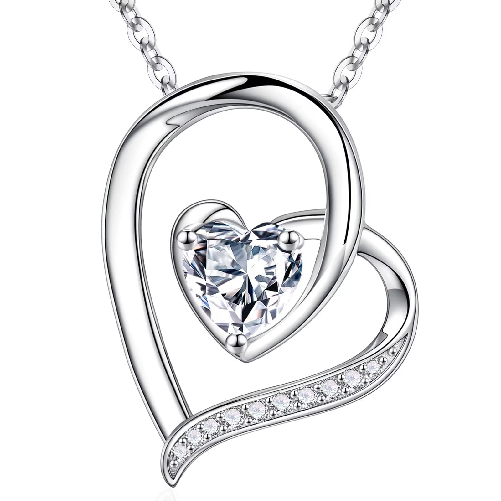 Iefil 925 Sterling Silver Heart Birthstone Necklace for Women - Personalized Mothers Day Gifts, Anniversary & Birthday Jewelry for Wife, Mom | Elegant Pendant Necklace for Everyday Wear & Special Occasions