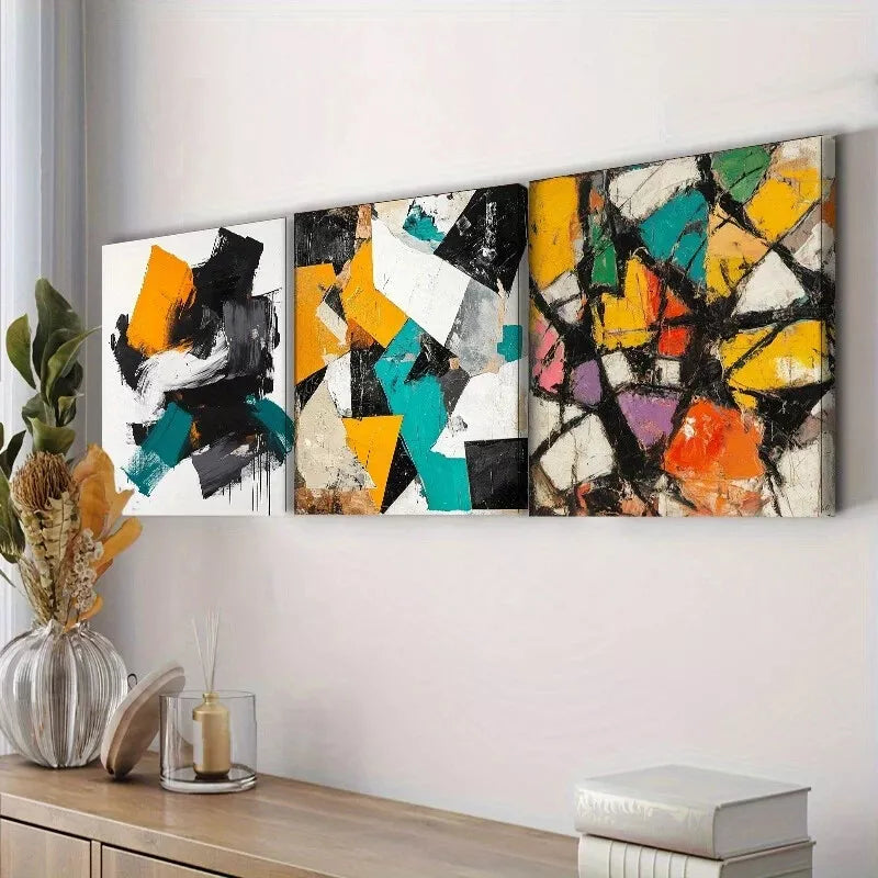 3-Piece Abstract Black White Yellow Wall Art Set - Framed Canvas 40x60cm (16x24in) - High Quality Print - 100% Australian Made - Ready to Hang - Perfect for Living Room, Bedroom & Office Decor