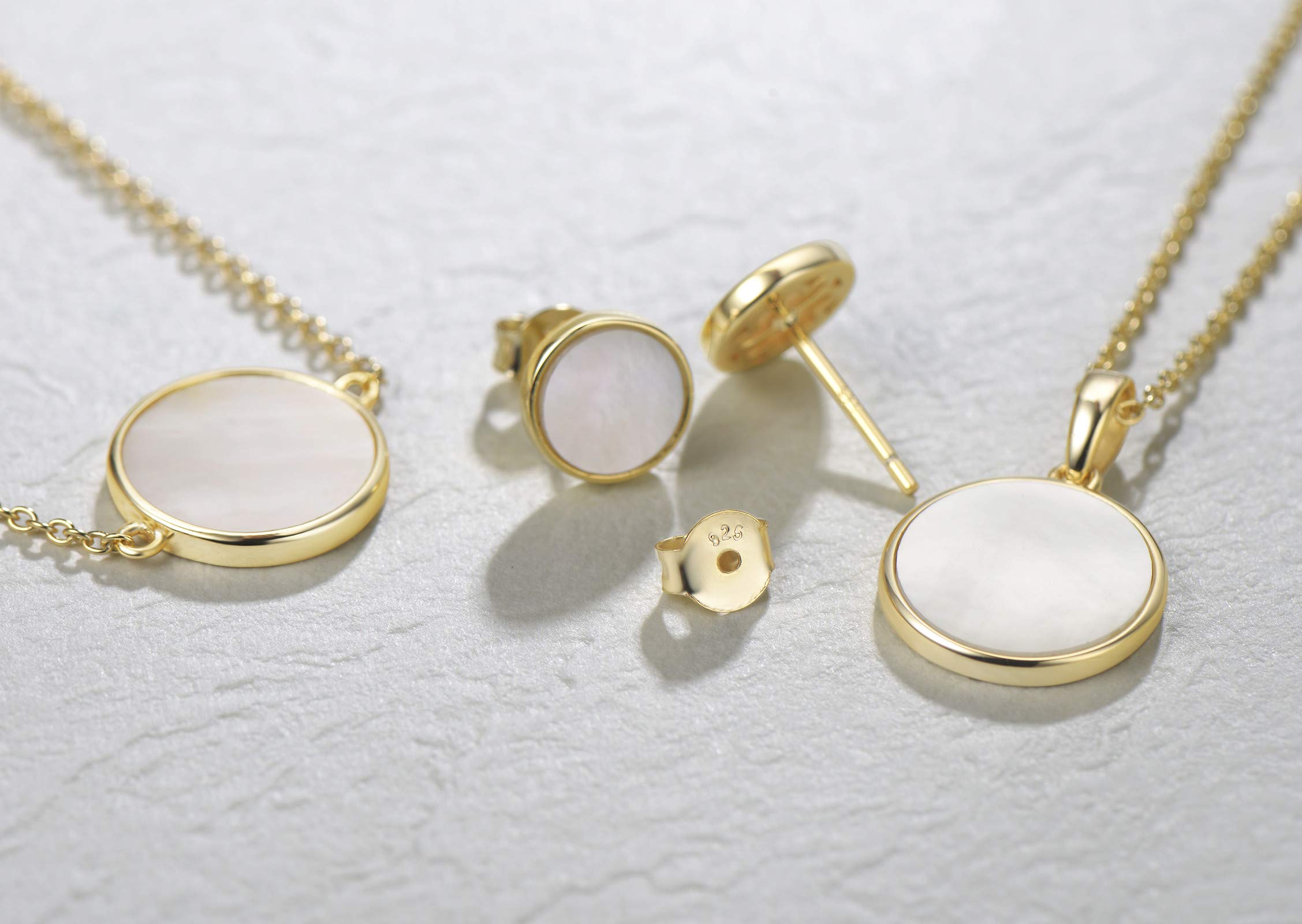 14K Solid Gold Coin Necklace & Bracelet Set for Women - Mother of Pearl, Abalone, Turquoise, Black Onyx, Opal Jewelry - Elegant Anniversary, Birthday Gifts for Wife, Mom, Her - Perfect for Weddings, Parties, Special Occasions