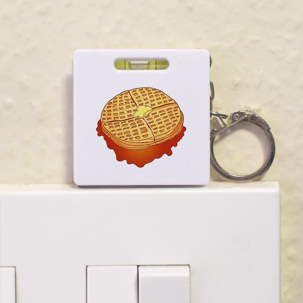 Azeeda 'Waffles With Syrup' Keychain Tape Measure with Built-in Spirit Level - Compact Multi-Tool for DIY, Home Improvement & Crafting (KM00013436) - Perfect for Handymen, Carpenters & Gift Ideas