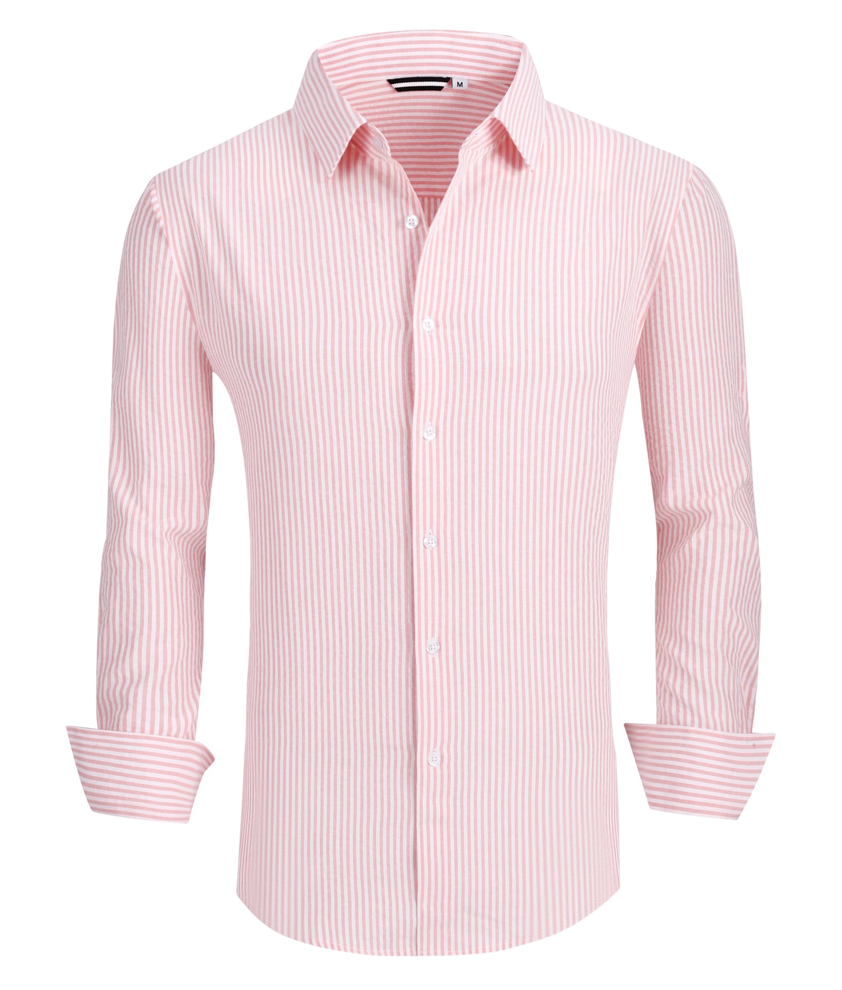 Alex Vando Men's Seersucker Dress Shirts - Striped Business Casual Cotton Shirt for Office, Summer & Outdoor Events - Breathable & Comfortable Formal Wear