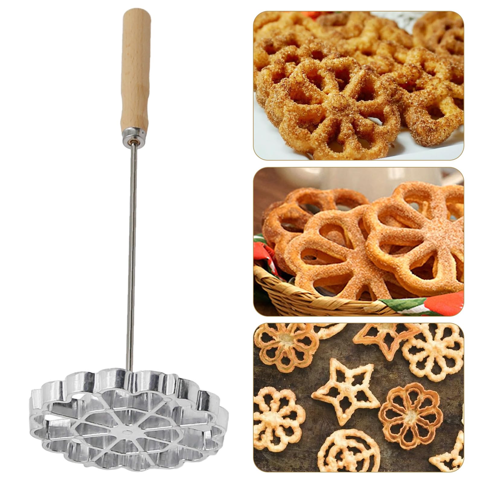 UOIENRT Waffle Rosette Molds with Handle - 31.5cm Aluminum Alloy Timbale Rosette Maker for Bunuelos, Funnel Cakes & Churros | Perfect for Home Baking, Party Desserts & Holiday Treats