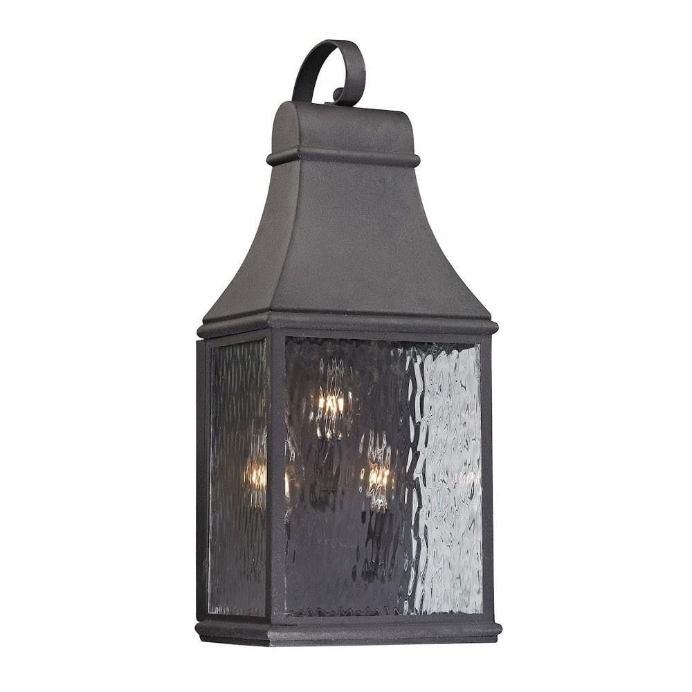 Bailey Street Home Traditional Rectangular Three-Light Outdoor Wall Lantern - Charcoal Finish with Clear Rippled Glass - Weatherproof Porch Lighting for Entryway, Patio, and Garden (Model: 31-BEL-1664878)