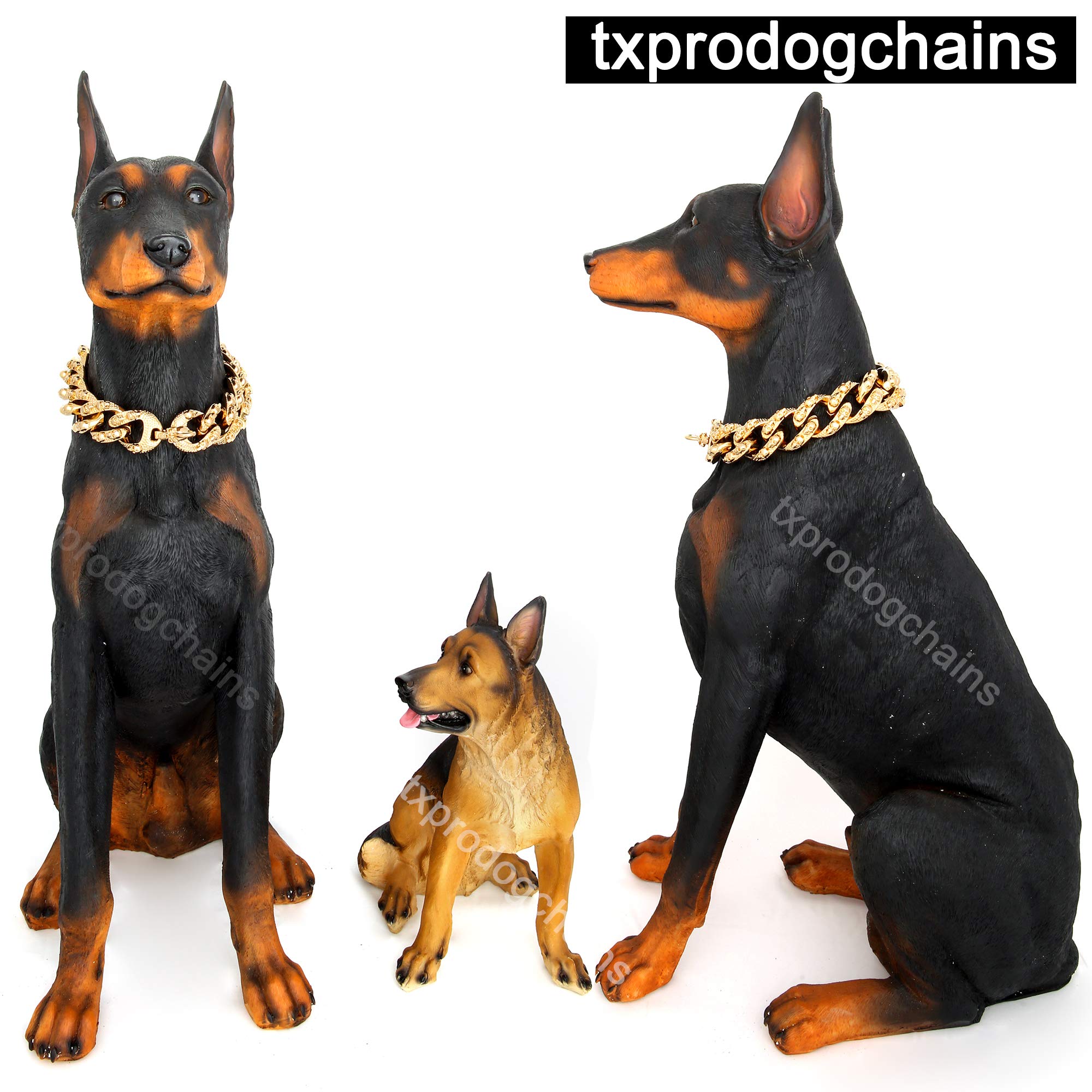 30MM Gold Stainless Steel Cuban Link Dog Collar with Skulls Pattern & Quick Release Buckle - Heavy Duty Big Dog Chain Collar for Medium & Large Breeds - Perfect for Training, Walking & Outdoor Adventures
