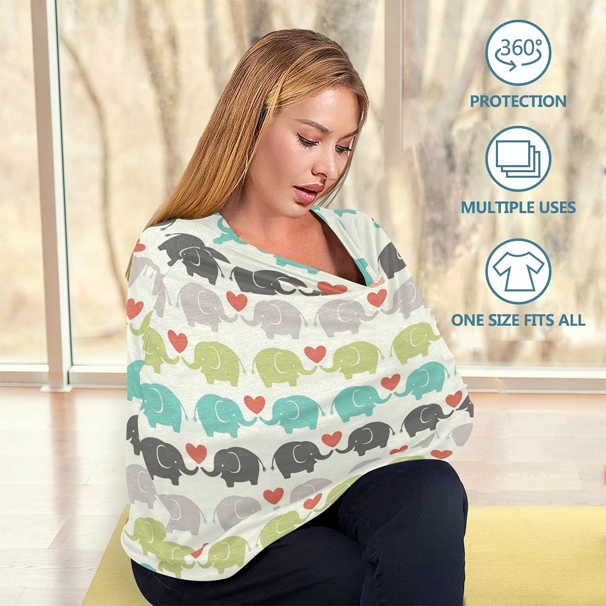 Love Elephant Baby Car Seat Cover & Nursing Scarf - Stretchy Carseat Canopy, Breastfeeding Cover for Boys & Girls - Perfect for Strollers, Shopping & Outdoor Adventures