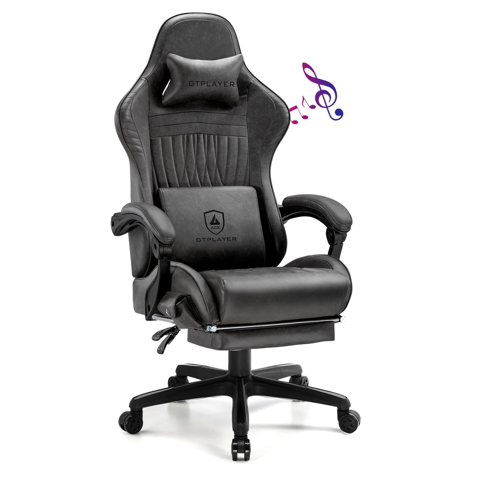 GTPLAYER Ergonomic Gaming Chair - PU Leather Office Chair with Adjustable Height & Lumbar Support - Grey Computer Chair for Home & Gaming Setup