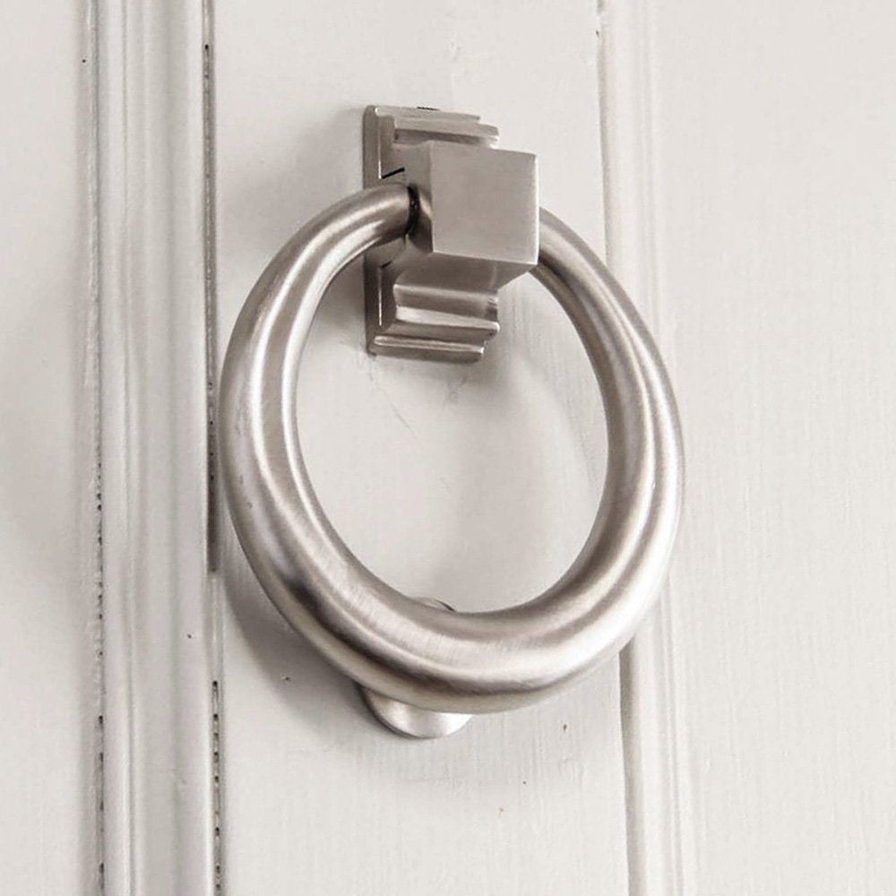 Elegant Satin Nickel Hoop Door Knocker - Vintage Style Doorbell for Front Entry, Porch & Home Decor - Perfect for Housewarming Gifts & Traditional Home Entrance
