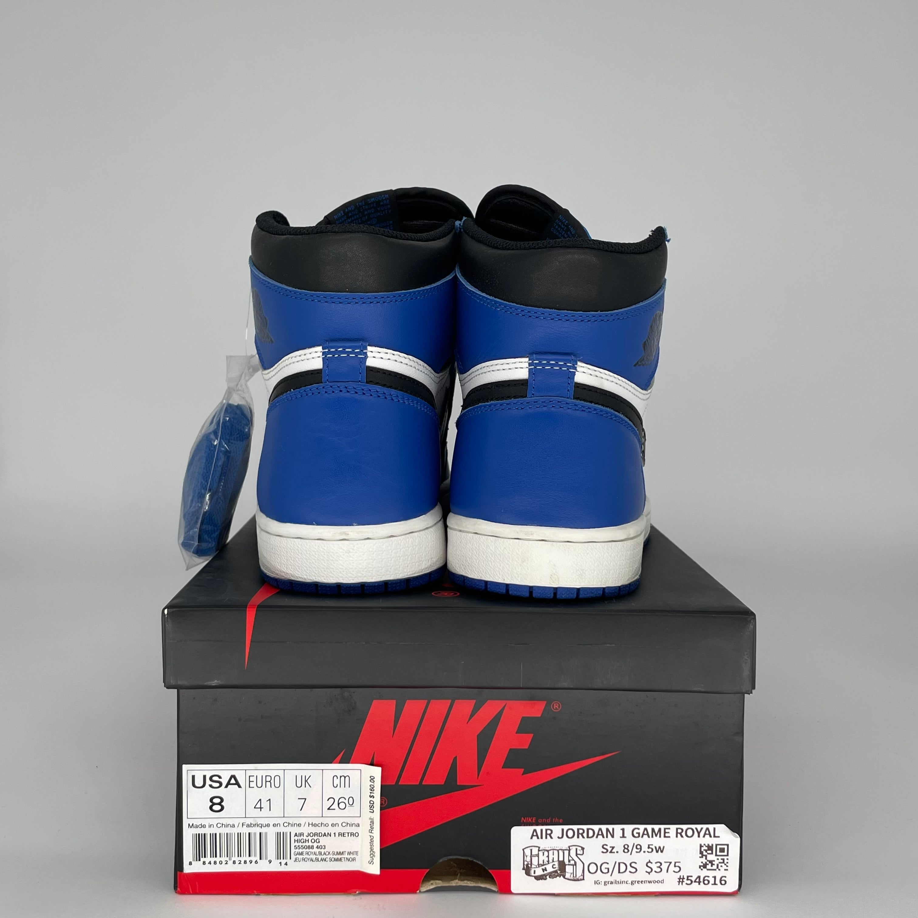 Original Air Jordan 1 Retro High OG 'Game Royal' Men's Basketball Shoes - Size 8 (555088-403) - Perfect for Streetwear & Sneaker Collectors