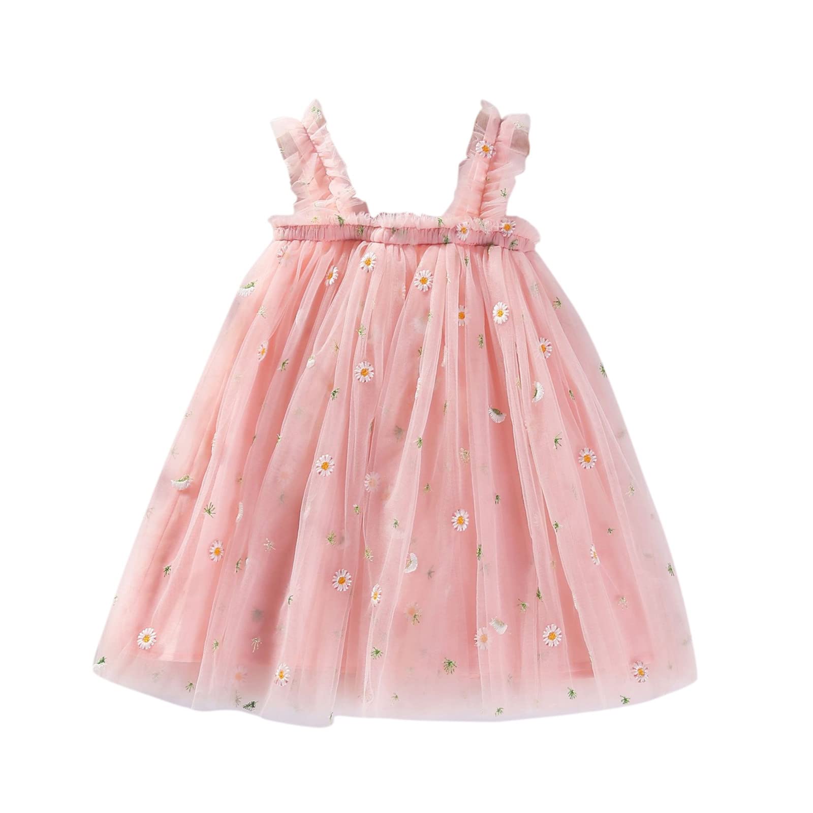 Floral Baby Girl Dress - Princess Tutu Party Dress for Toddlers 1-6 Years | Sleeveless Layered Tulle Summer Beach Dress | Perfect for Birthday, Photo Shoots & Outdoor Play (Pink, 18-24 Months)