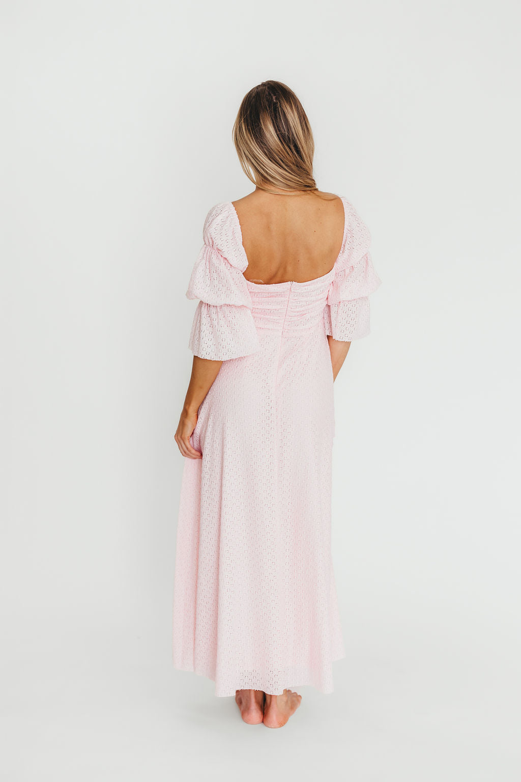 Corrine Tiered Sleeve Maxi Dress with Pockets - Baby Pink Maternity Dress | Bump Friendly & Comfortable for Pregnancy, Nursing, Special Occasions & Summer Weddings