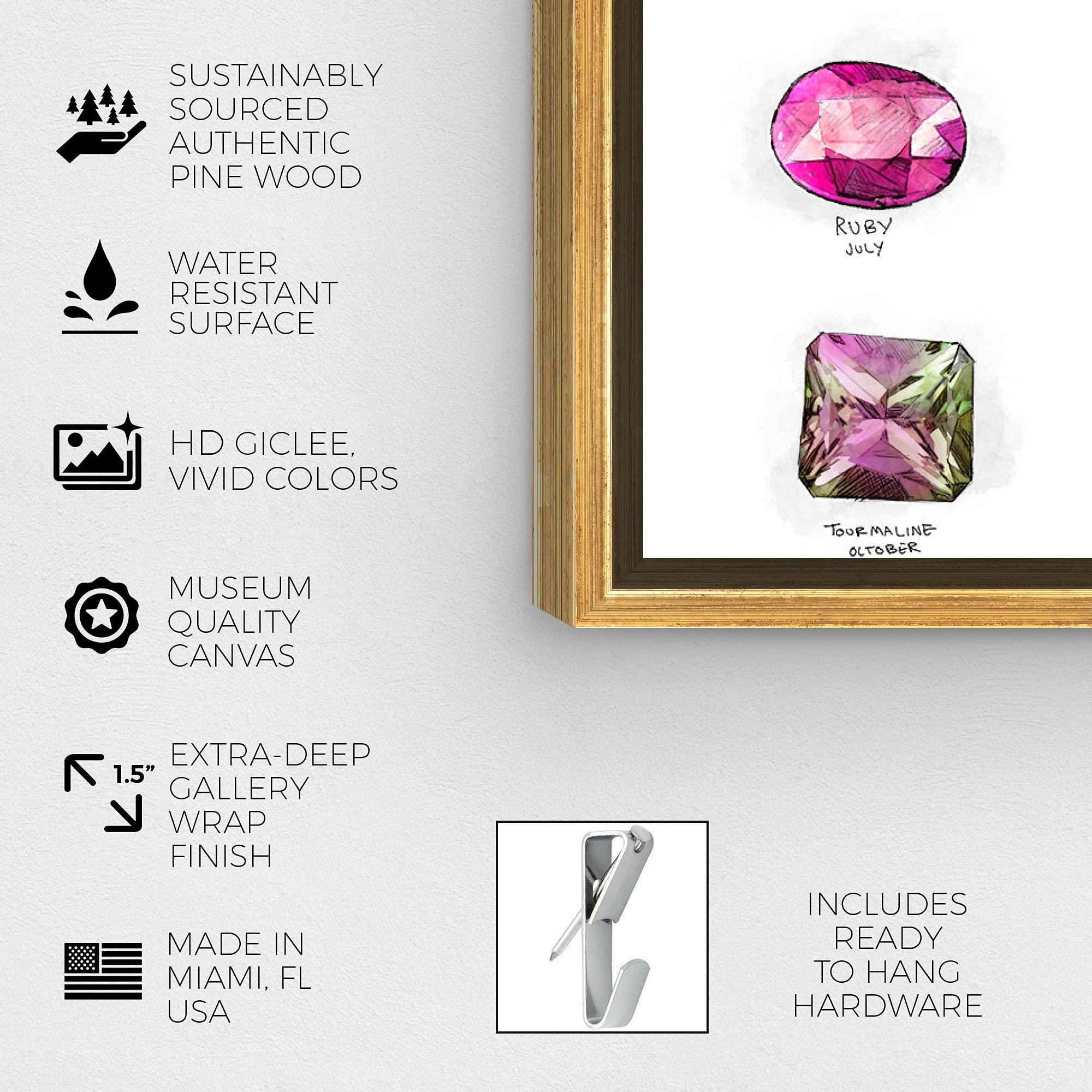 Oliver Gal 'Birthstone Chart' Jewelry Canvas Wall Art Print - Glamorous Modern Decor for Living Room, Office & Bathroom - Perfect Gift for Jewelry Lovers & Home Decor Enthusiasts