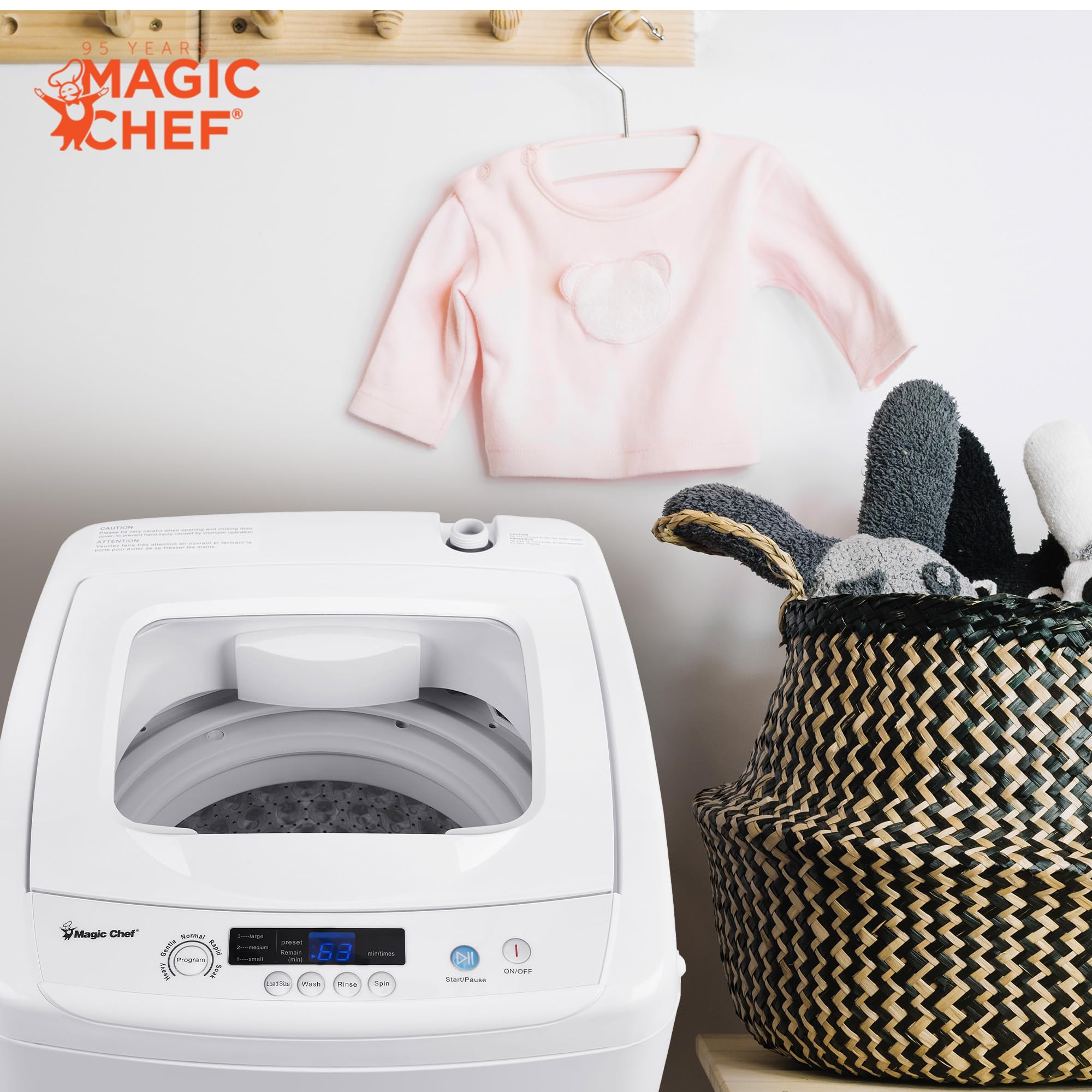 Magic Chef 0.9 Cu. Ft. Compact Top Load Washing Machine with LED Display - 6 Wash Cycles, Delay Start, 3 Water Levels & Temperature Settings - Perfect for Apartments, RVs & Small Spaces (White)