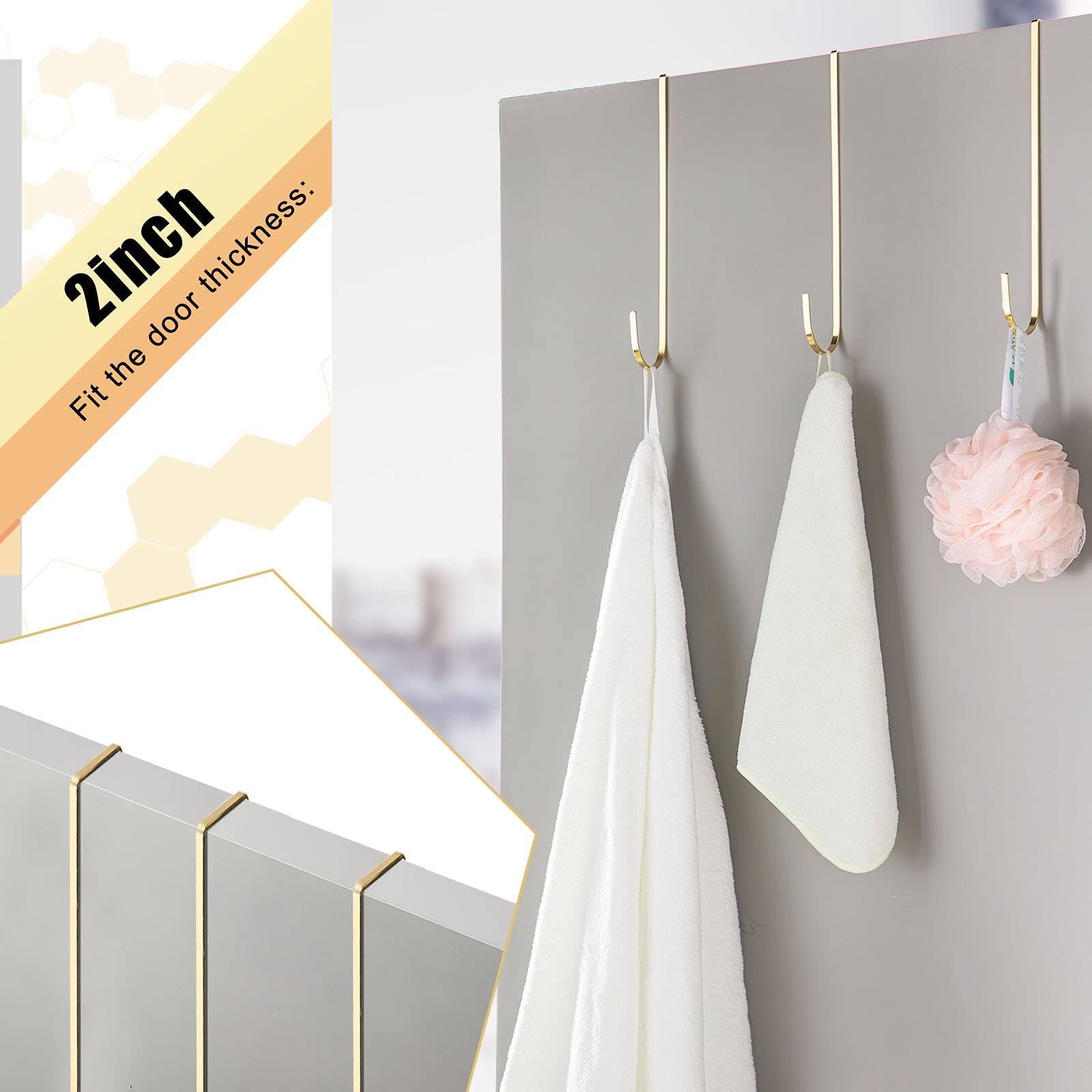 15 Inch Wreath Hanger Hooks - Over Door Metal Hooks for Christmas Decor, Towels & Clothes - Champagne (6 Pack) - Perfect for Front Door, Fireplace & Holiday Home Decor