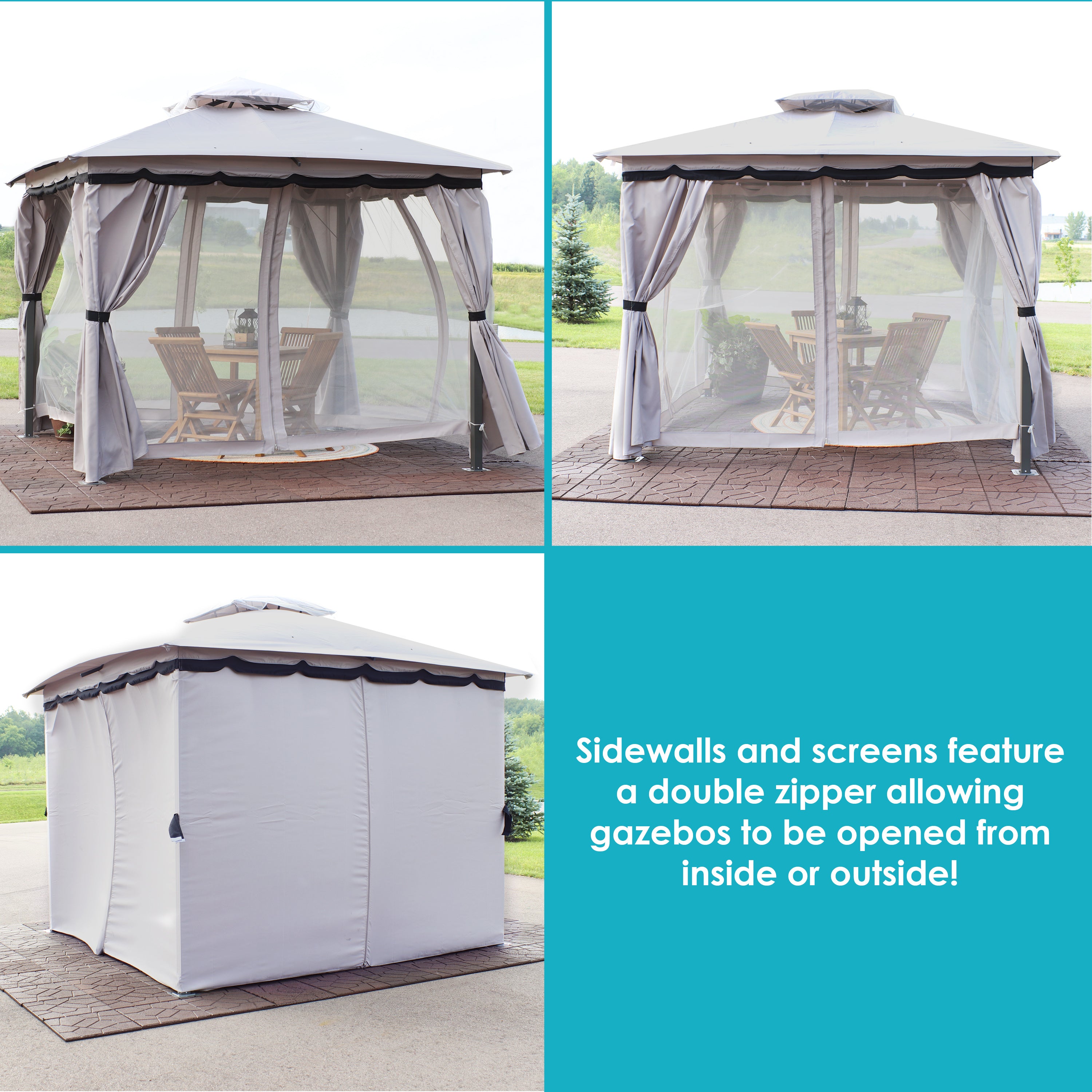 10' x 10' Sunnydaze Outdoor Gazebo with Mesh Screens & Privacy Walls - Perfect for Backyard, Patio, Garden Parties and Outdoor Relaxation
