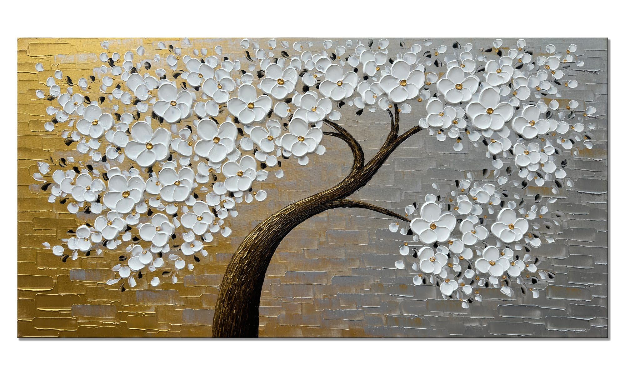 Alenoss Hand Painted 3D Floral Oil Paintings on Canvas - 48x24 Inches Abstract Modern Wall Art - Contemporary Canvas Artwork for Living Room, Bedroom & Office Decor - Ready to Hang