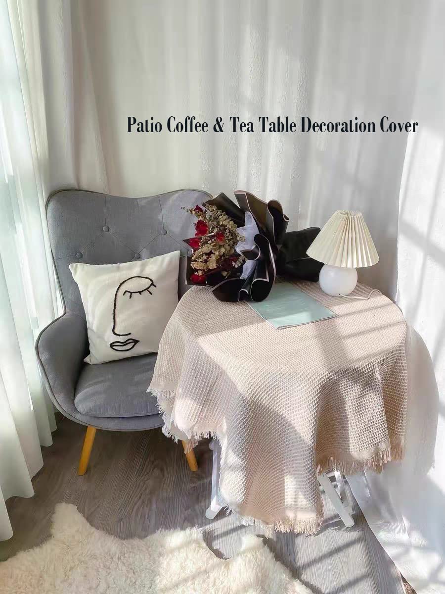 35.4 Inch Square Cotton Tablecloth - Premium Grid Pattern Table Cover for Dining, Coffee & Side Tables - Washable Decorative Home Decor for Kitchen, Living Room & Outdoor Use