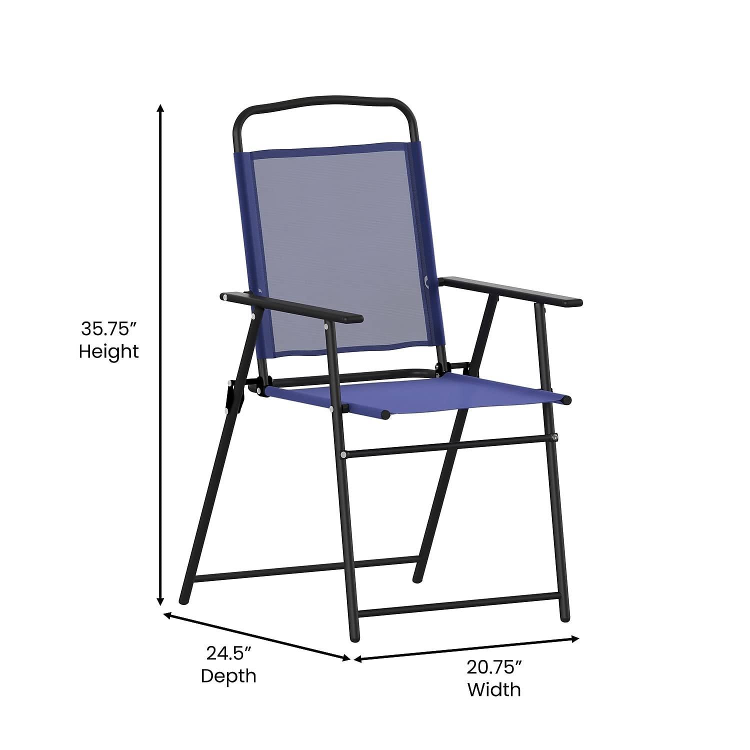 Flash Furniture Mystic Folding Patio Sling Chairs - Set of 4 Navy Textilene Outdoor Lawn Chairs with Armrests | Perfect for Poolside, Backyard, Garden & Patio Relaxation