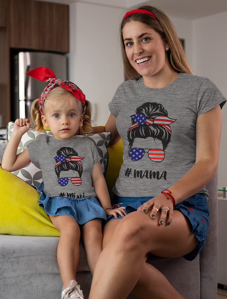 Matching Mother Daughter T-Shirts - American Flag Print Mommy and Me Outfits for Family Photos, Holidays & Patriotic Events