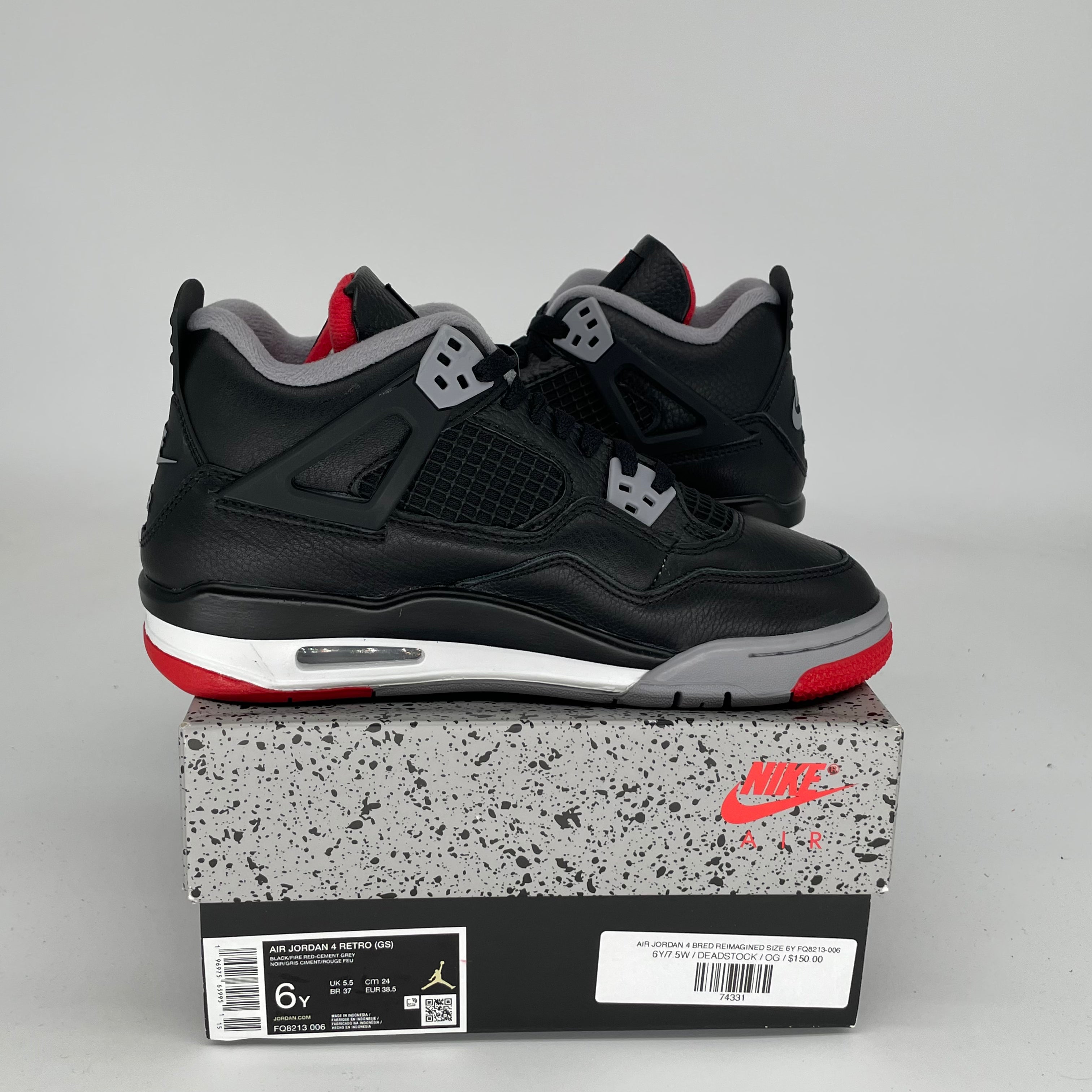 AIR JORDAN 4 BRED REIMAGINED Sneakers - Men's Size 6Y (FQ8213-006) | Retro Basketball Shoes for Streetwear & Casual Outfits