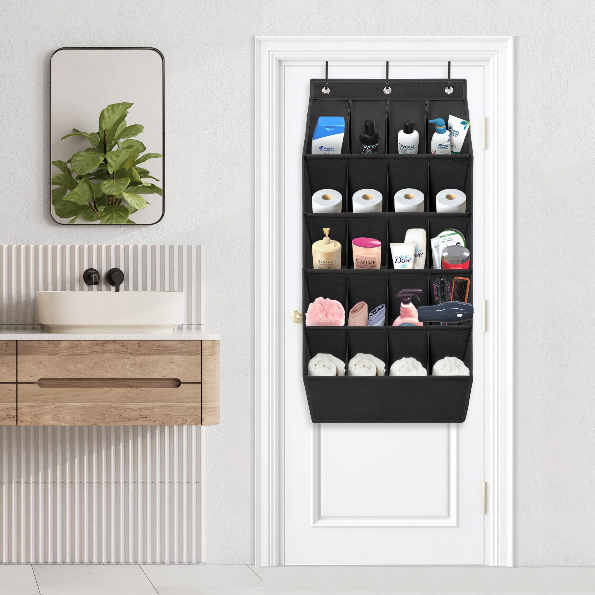 2 Pack Over The Door Shoe Organizer with 20 Large Pockets - Heavy Duty Hanging Closet Storage Rack for Sneakers, Boots & Shoes - Space Saving Solution for Bedrooms, Closets & Dorm Rooms (Black)