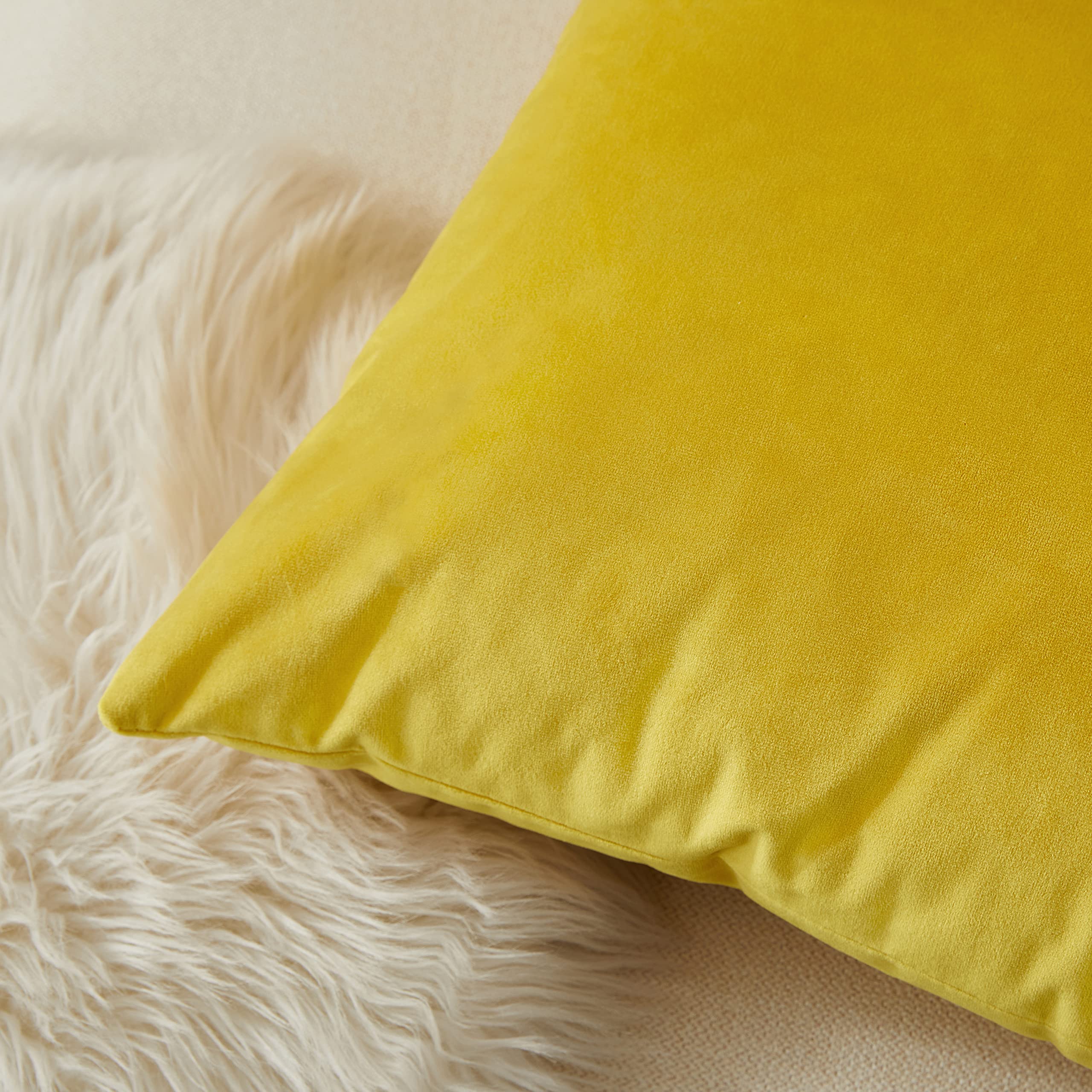 2 Pack Yellow Velvet Pillow Covers 20x20 Inches - Soft Decorative Throw Pillow Cases for Sofa, Couch, Bedroom Decor | Perfect for Living Room, Bedroom & Home Styling
