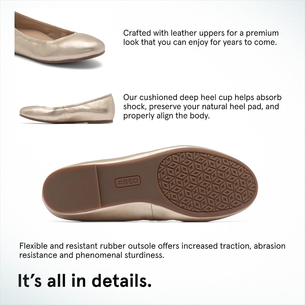 ABEO Promenade Women's Ballet Flats with Metatarsal Support | Comfortable Walking Shoes for Ball of Foot Pain Relief | Built-in Cushion Pads for All-Day Wear | Perfect for Work, Travel & Casual Outfits