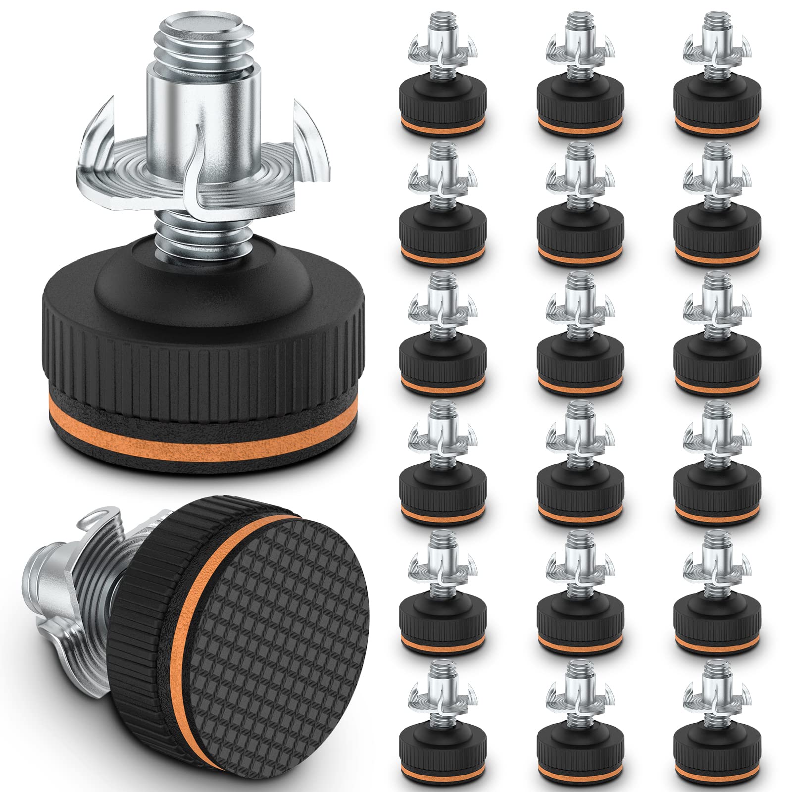 20 Pcs Heavy Duty Adjustable Furniture Levelers with Rubber Pads - 3/8