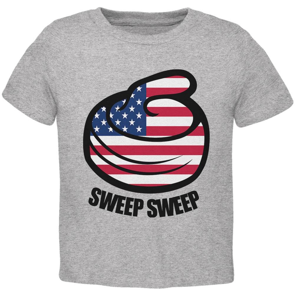 USA Winter Sports Flag Curling Sweep Toddler T-Shirt - Heather 4T for Kids | Perfect for Curling Games & Winter Activities