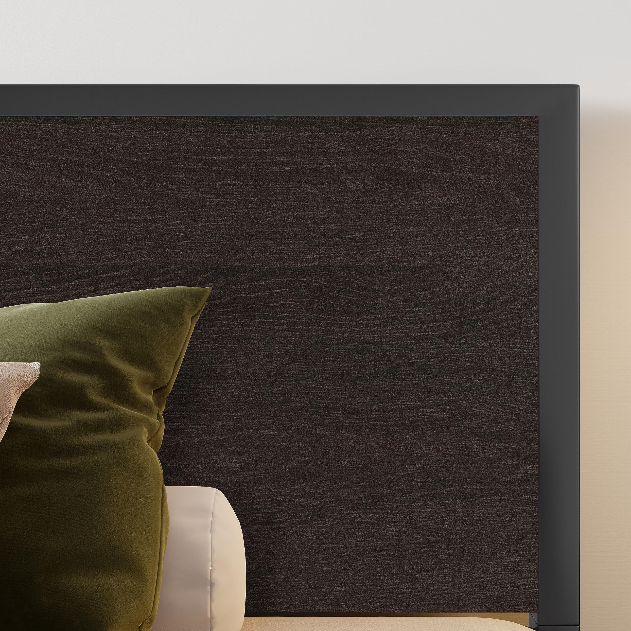 SHA CERLIN Full Bed Frame with Headboard - Heavy Duty Metal Platform Base with Under-Bed Storage, No Box Spring Needed - Easy Assembly, Black Oak Finish - Perfect for Small Bedrooms, Guest Rooms & Dormitories