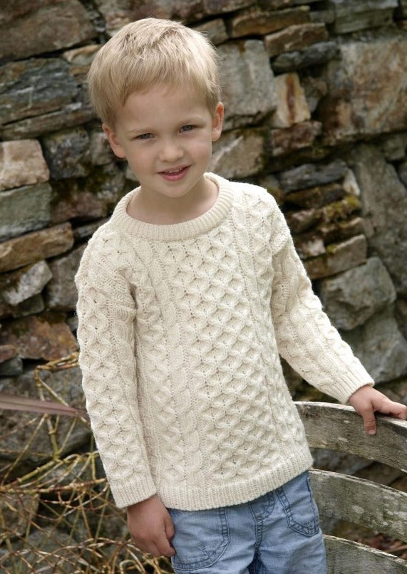 Kids Aran Wool Sweater - 100% Natural Irish Wool | Warm & Cozy Winter Pullover for Boys & Girls | Perfect for School, Outdoor Play & Family Photos