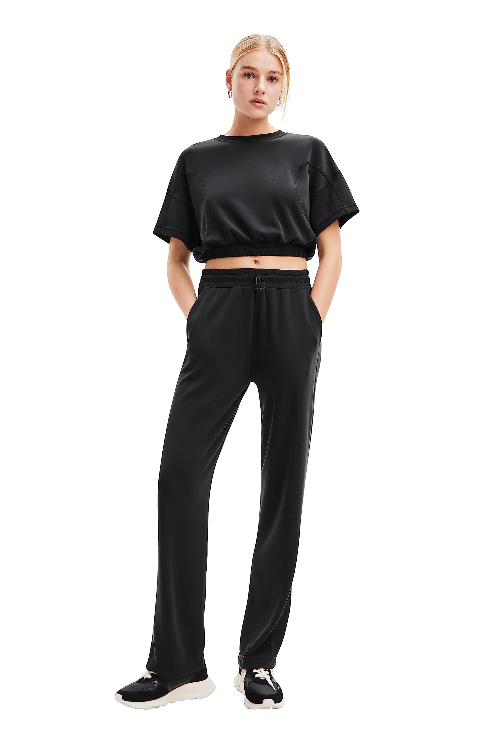 Desigual Women's Knit Long Pants - Comfortable Stretch High Waist Trousers for Casual Wear, Office & Travel
