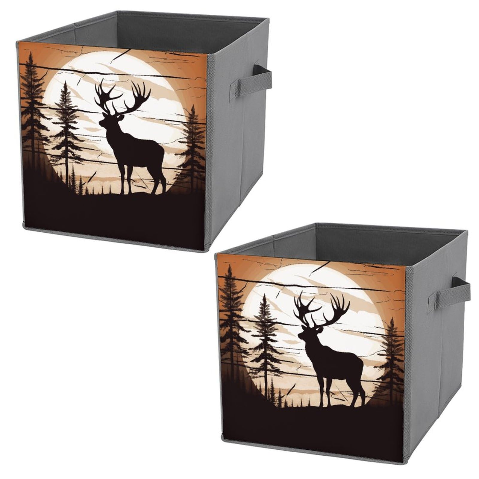 Wild Elk Silhouette Printed Storage Baskets - 2 Pack Fabric Storage Bins for Home Organization | Closet, Nursery, Laundry Room & Office Storage Solutions