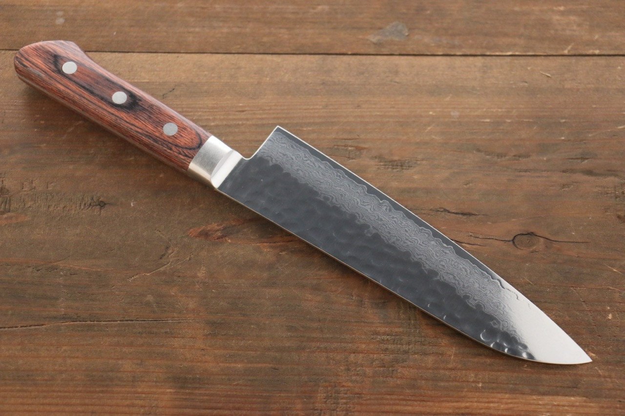 Premium Seisuke VG10 33-Layer Damascus Santoku Knife 180mm with Mahogany Handle - Japanese Kitchen Knife for Slicing, Dicing & Precision Cooking