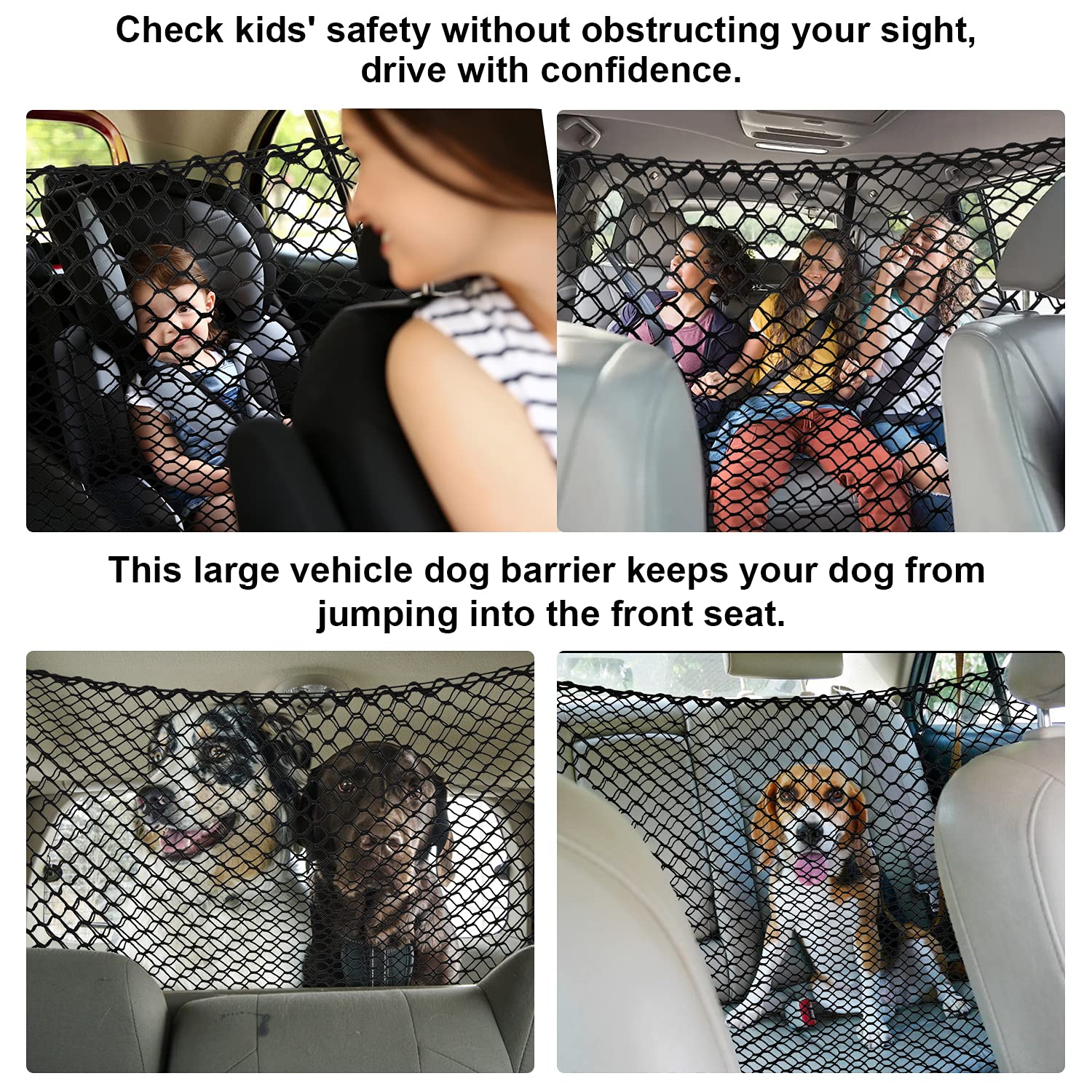 Adjustable Dog Barrier Car Net with Hooks - Pet Safety Divider for SUV, Vans & Trucks Back Seat | Vehicle Organizer & Storage Solution for Travel, Road Trips & Pet Protection