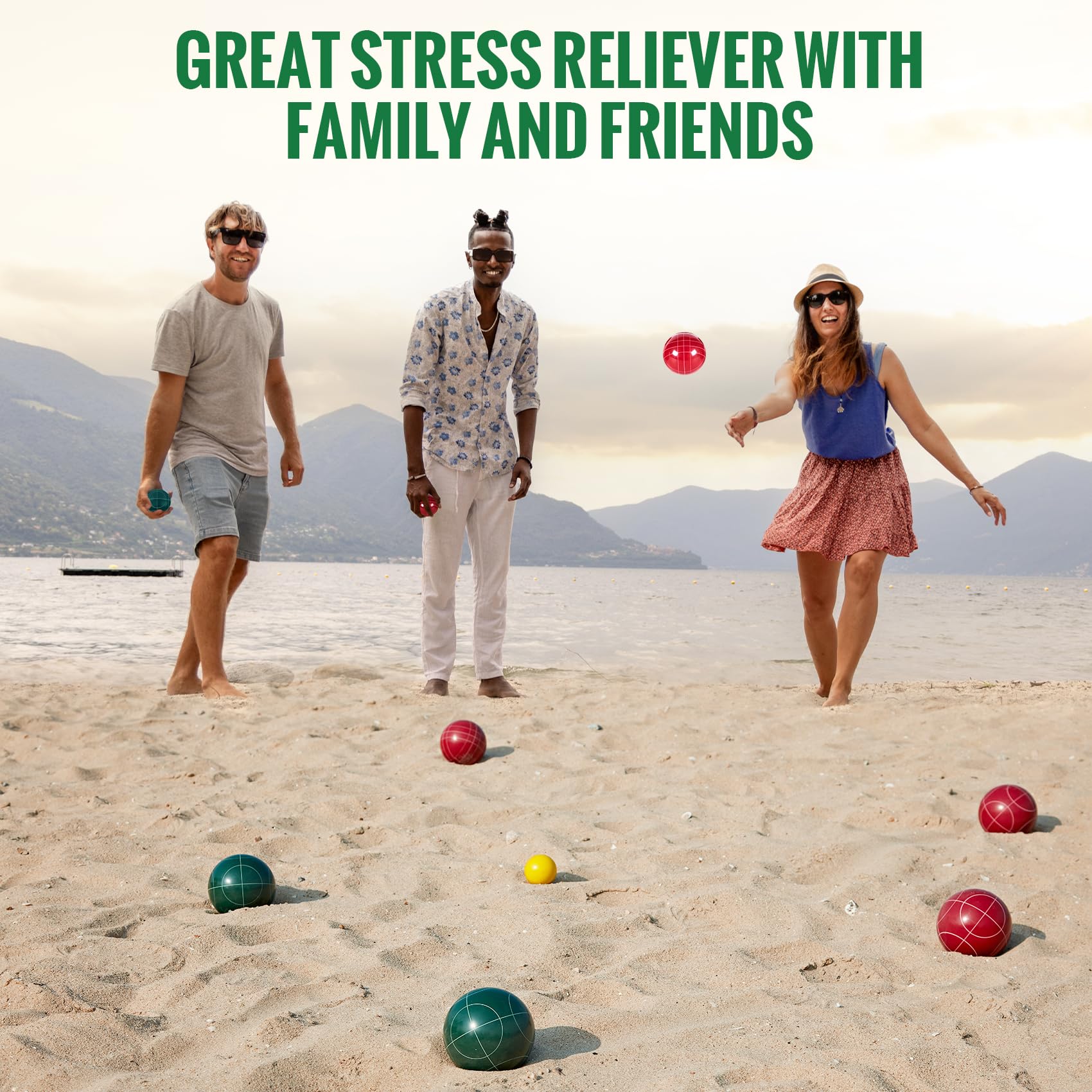 Premium Bocce Ball Set - 90mm & 100mm Resin Balls with Pallino, Measuring Tape & Carrying Case - Outdoor Lawn, Backyard, Beach Game for 2-8 Players - Perfect for Picnics, Parties & Family Gatherings