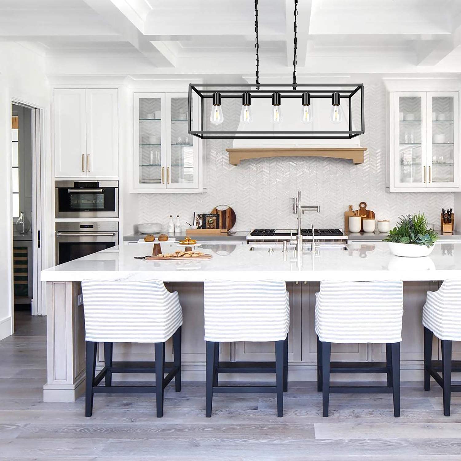ZOSIMIO 5-Light Black Modern Linear Chandelier - Farmhouse Kitchen Island Lighting, Industrial Rectangular Light Fixture for Dining Room, Living Room, Foyer & Bar - Perfect for Rustic & Contemporary Home Decor