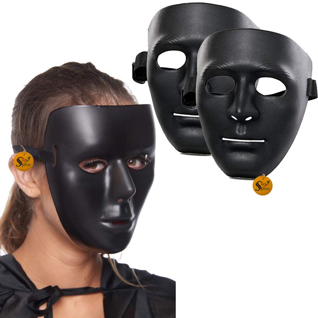 V for Vendetta Anonymous Cosplay Mask - Sage Square Stoneman Vendetta Comic Fawkes Mask (Black, Pack of 2) | Perfect Fit for Halloween Costumes, Political Protests & Comic Conventions