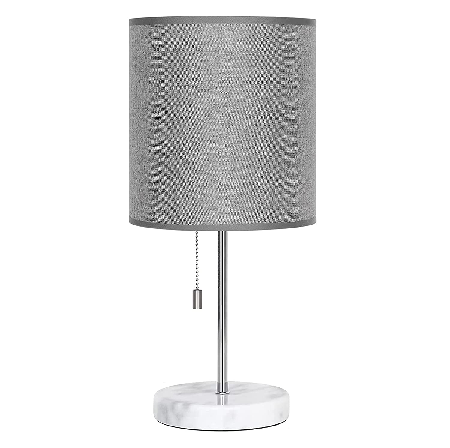 HAITRAL Marble Base Bedside Table Lamp with Grey Fabric Shade - Stylish Nightstand Lamp for Bedroom, Living Room, Office, Kids Room - Perfect for Reading, Relaxing, and Decorating