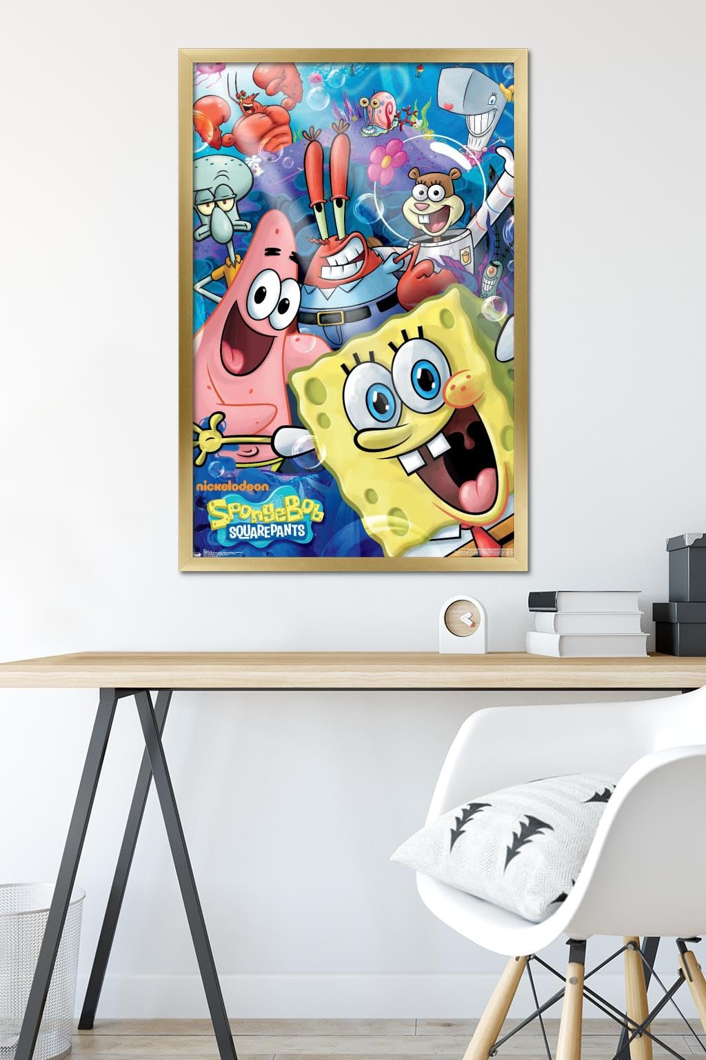 Trends International Nickelodeon Spongebob Joy Wall Poster 22.375 x 34 Inches Gold Framed - Fun Kids Room Decor for Bedroom, Playroom & Classroom
