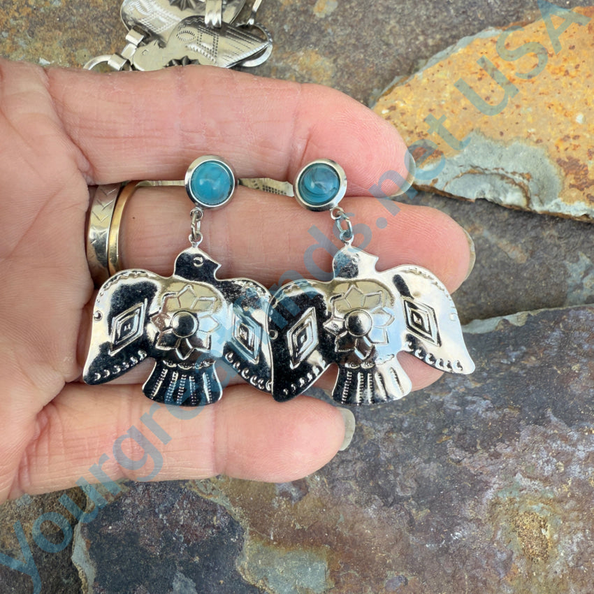 Vintage Thunderbird Pierced Earrings - Silver Tone Costume Jewelry for Women | Boho Style Accessories for Parties, Festivals & Everyday Wear