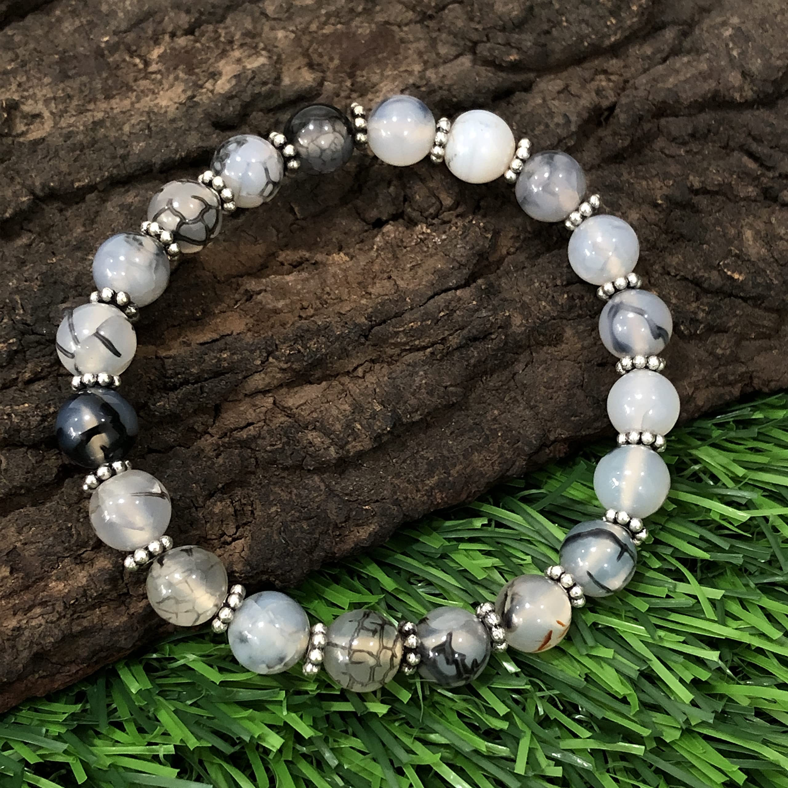 AAA Natural Dragon Vein Agate 8mm Round Beaded Stretch Bracelet - Chakra Healing Stone Elastic Wristband for Anxiety Relief, Handmade Yoga Meditation Jewelry Gift for Women (Perfect for Spiritual Healing & Stress Relief)