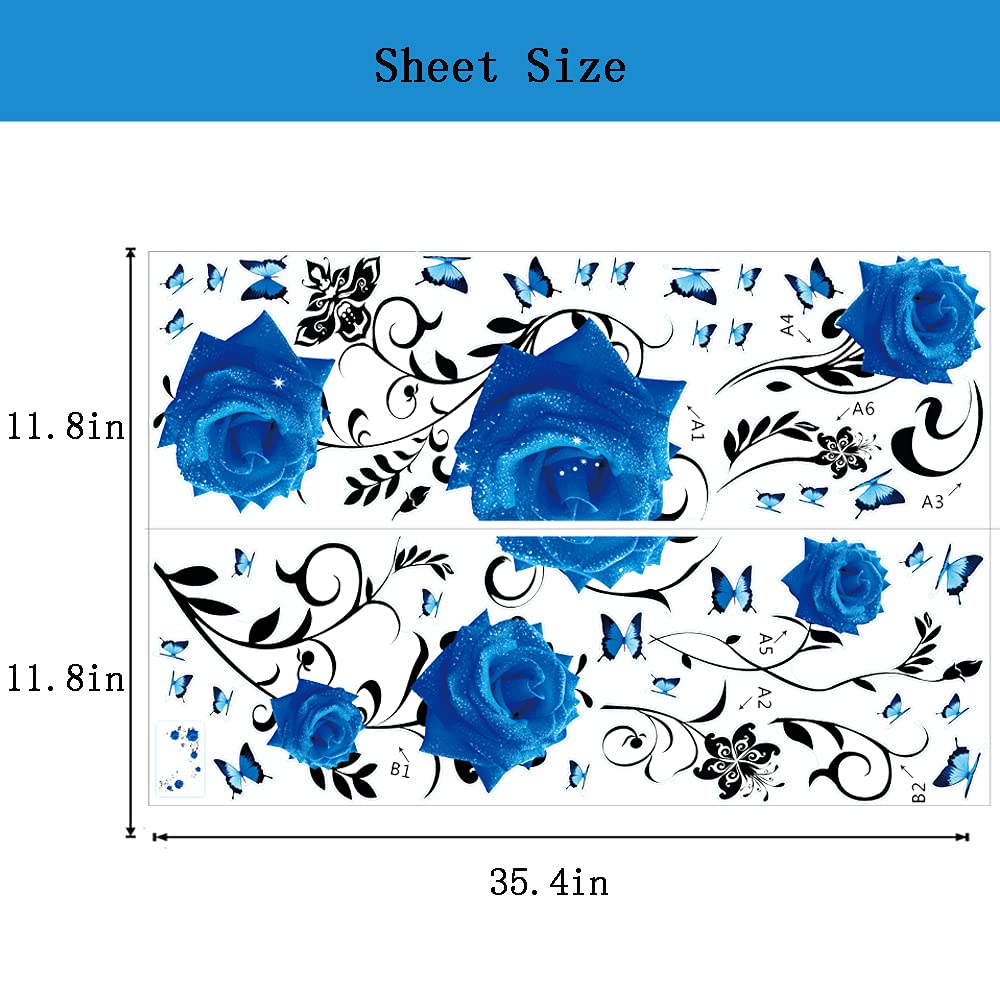 Supzone Blue Rose Wall Stickers - DIY Vinyl Floral Wall Decal for Bedroom, Living Room, Sofa Backdrop & TV Wall Decor | Elegant Blue Peony Flower Vine Mural Art | Perfect for Home, Office & Wedding Decorations