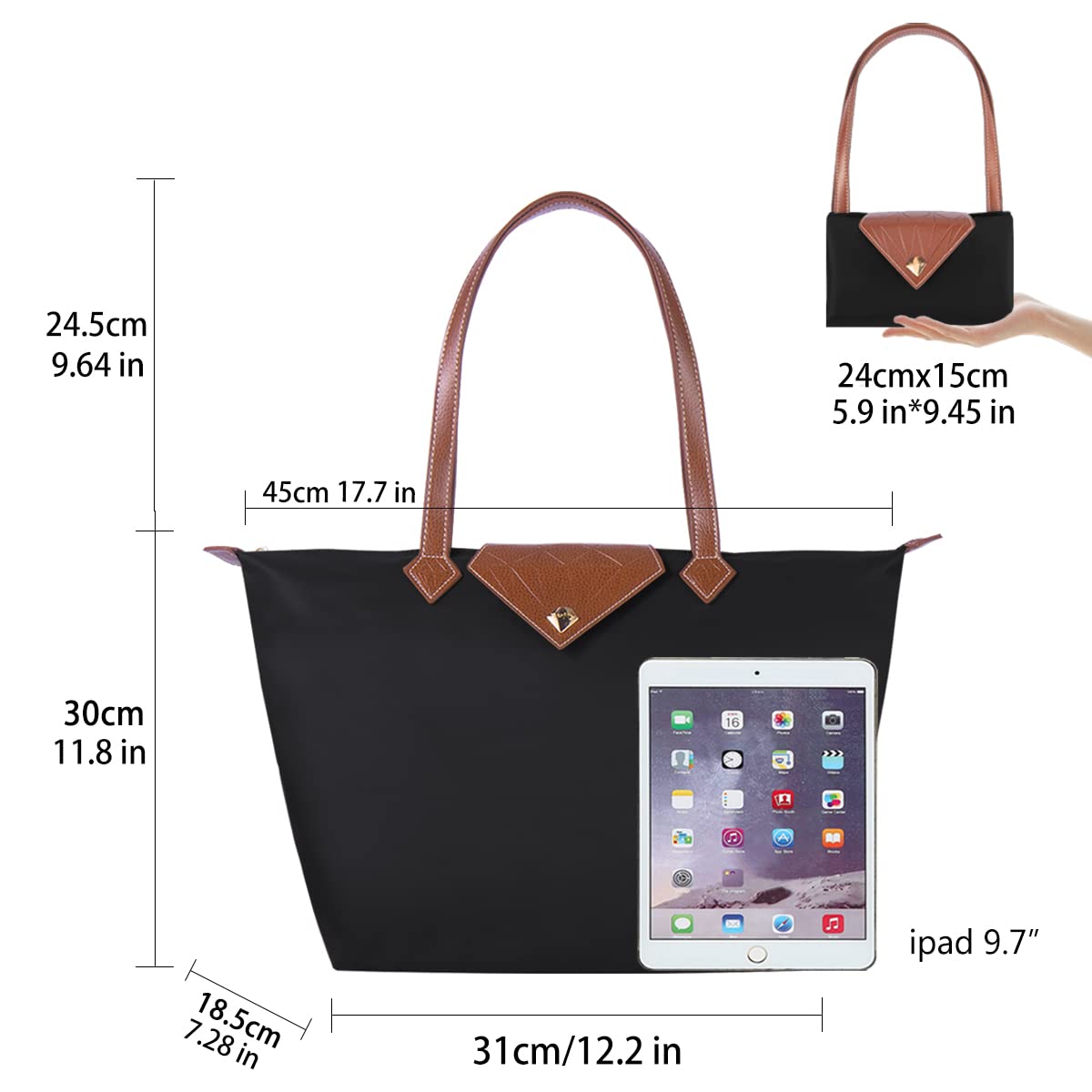 Stylish Waterproof Nylon Women's Tote Bag - Large Folding Shoulder Bag for Work, Travel, Beach & Shopping | Durable Ladies Handbag for Office, Commute & Vacation Essentials