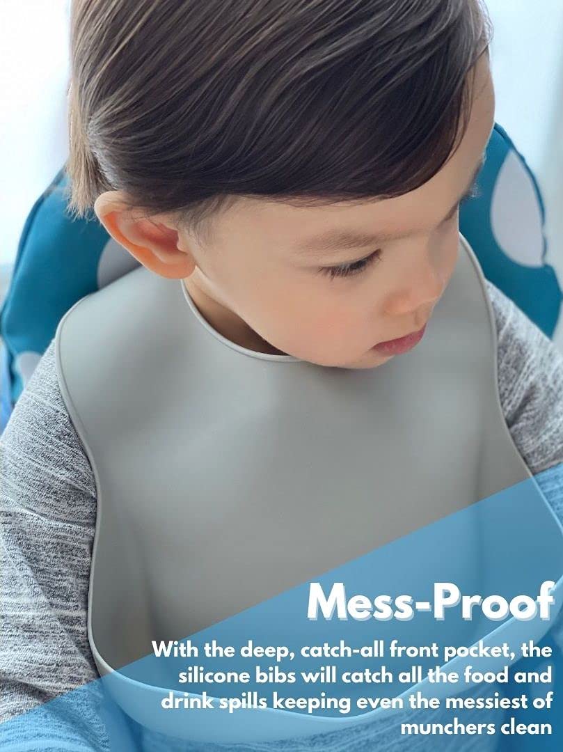 Soft Silicone Baby Bibs with Food Catcher - Waterproof & Adjustable for Girls & Boys (6-36 Months) - 2-Pack Set - Perfect for Messy Mealtime & Toddler Feeding