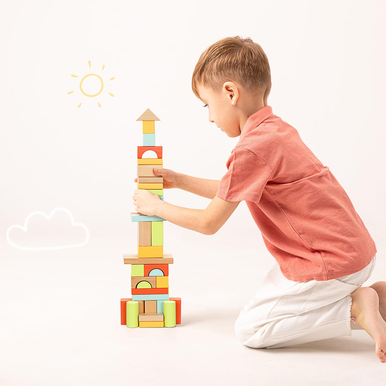 Wooden Building Blocks for Toddlers 1-3 with Storage Bucket - Montessori Learning Toys for Preschool Kids | Creative Play & Early Education