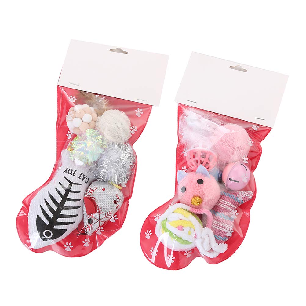iplusmile 6-Piece Christmas Pet Toy Set for Cats - Funny Holiday Cat Toys with Bells & Feathers (Random Colors) - Perfect for Christmas Gifts, Stocking Stuffers & Playtime Fun