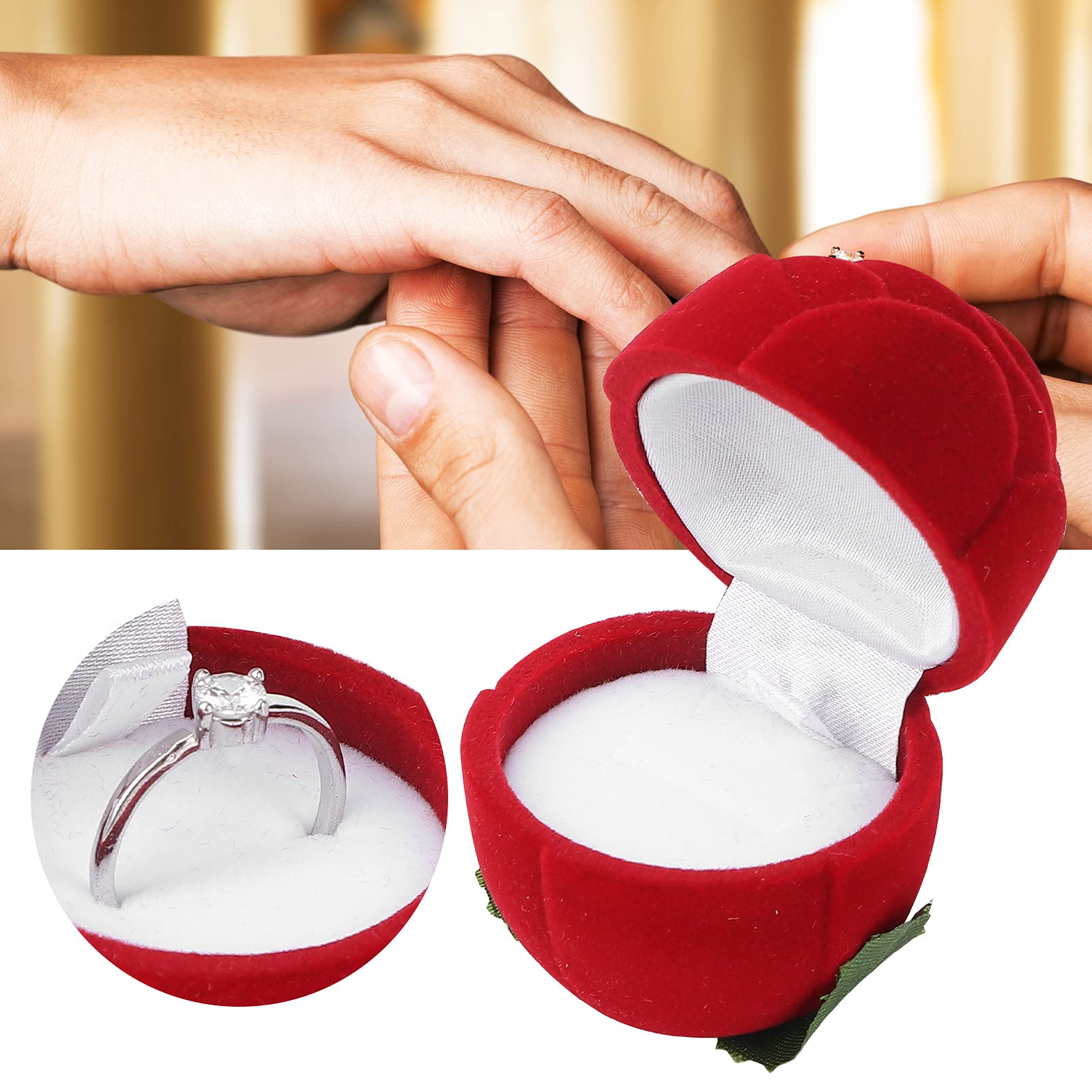 Flocked Rose-Shaped Wedding Ring Box - Small Portable Jewelry Gift Box for Earrings, Necklaces & Rings - Perfect for Anniversaries, Valentine's Day & Birthdays - Elegant Proposal & Wedding Accessory