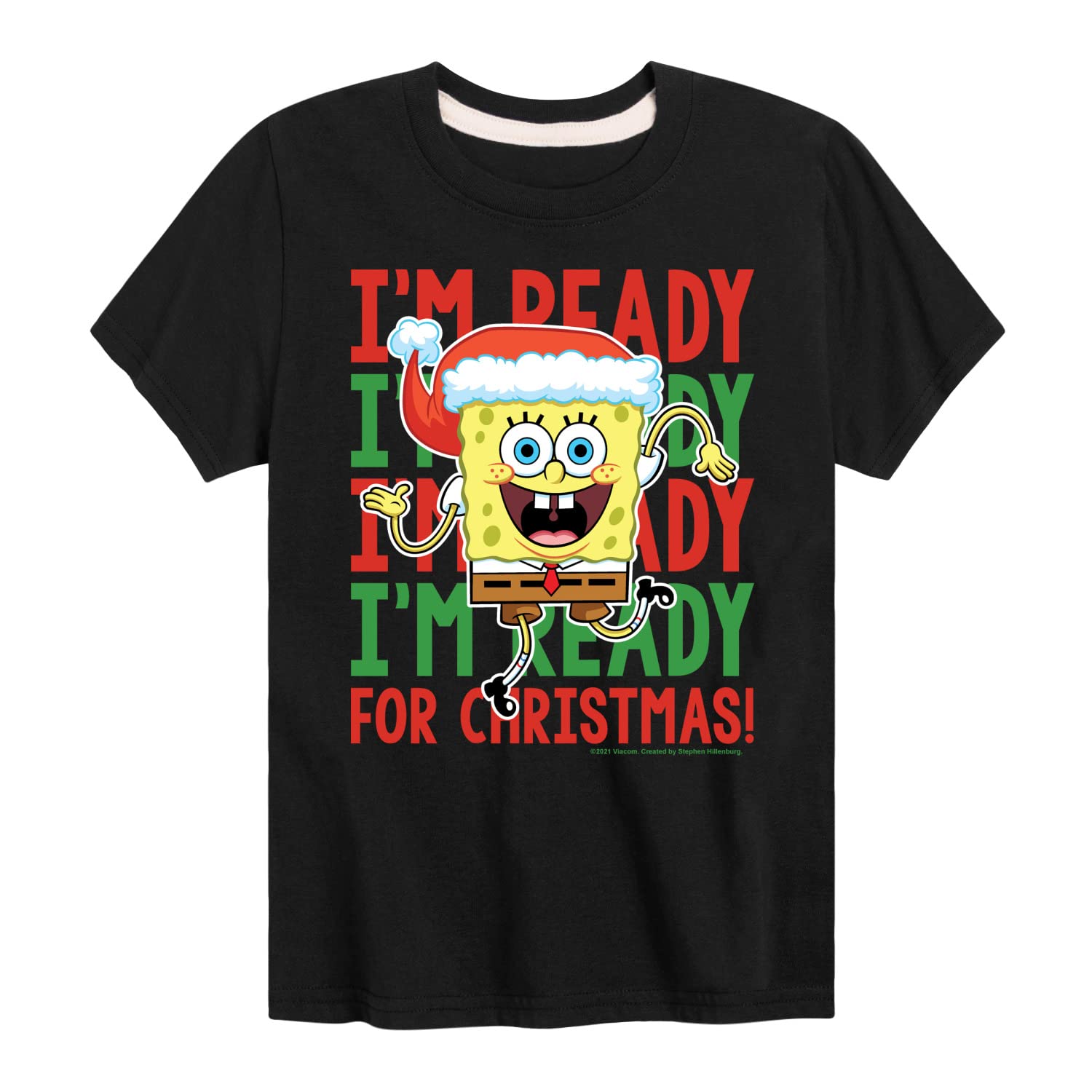 Spongebob Squarepants Christmas Graphic T-Shirt for Toddlers & Kids - 'I'm Ready for Christmas' Holiday Short Sleeve Tee - Perfect for Family Photos, Gift Exchanges & Festive Celebrations