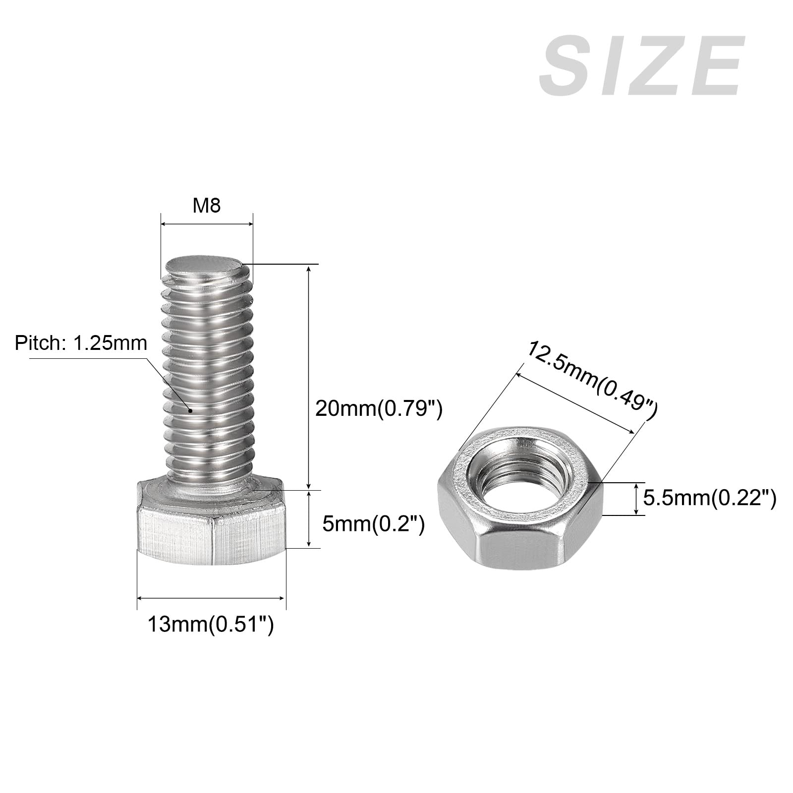 METALLIXITY M8x20mm Hex Screws Bolts Kit - 304 Stainless Steel for Home Appliances