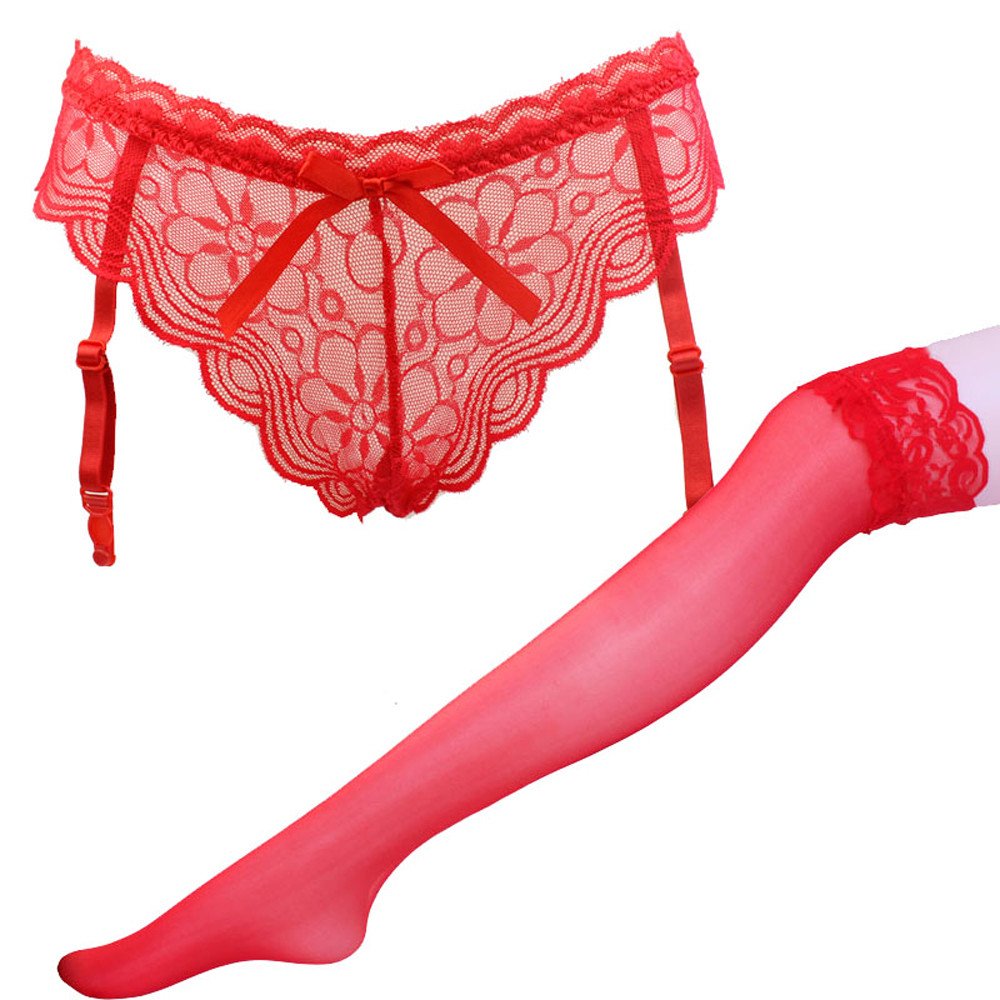 Sexy Lace Panties with Garters & Stockings - Women's Silk Underwear Set, Elastic Suspender Lingerie for Valentine's Day, Bridal Shower & Romantic Nights